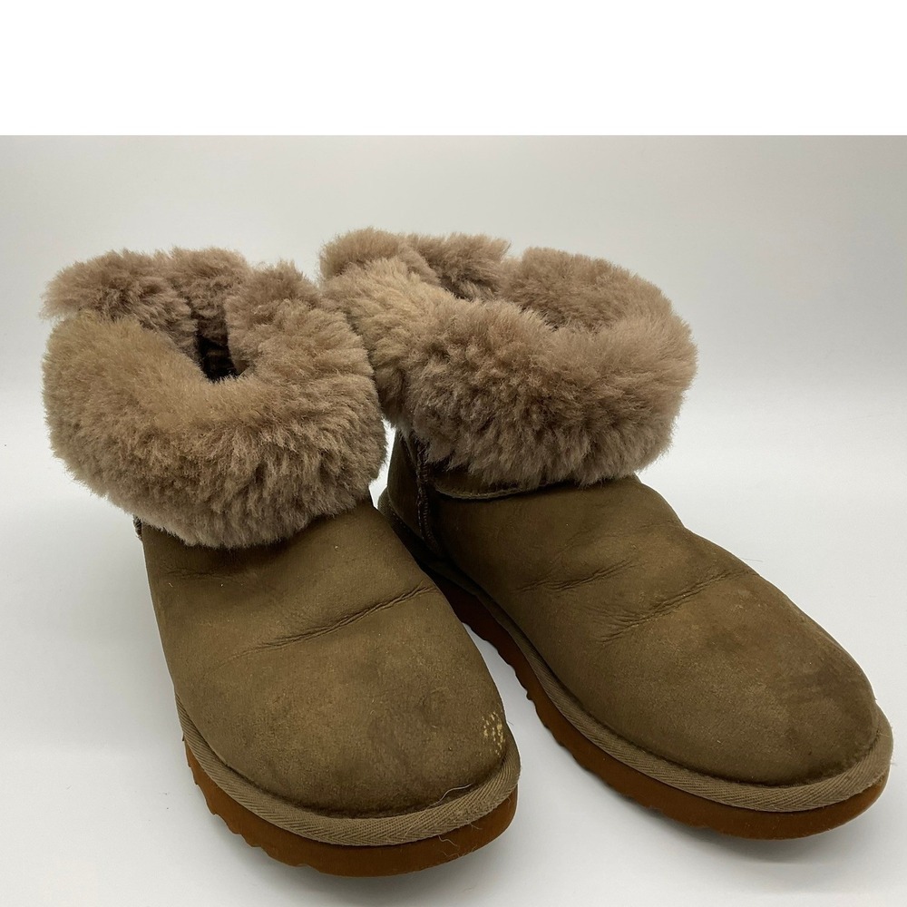 UGG Gita Ankle Boots Women US 9 Chestnut Brown Fur Bow 1018501 Winter Suede Boot